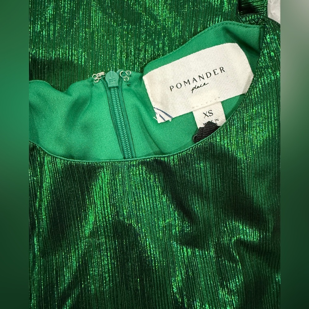Pomander Place Emerald Crinkle Lurex Lilith Midi Dress XS NWT Holiday Party - Picture 8 of 11